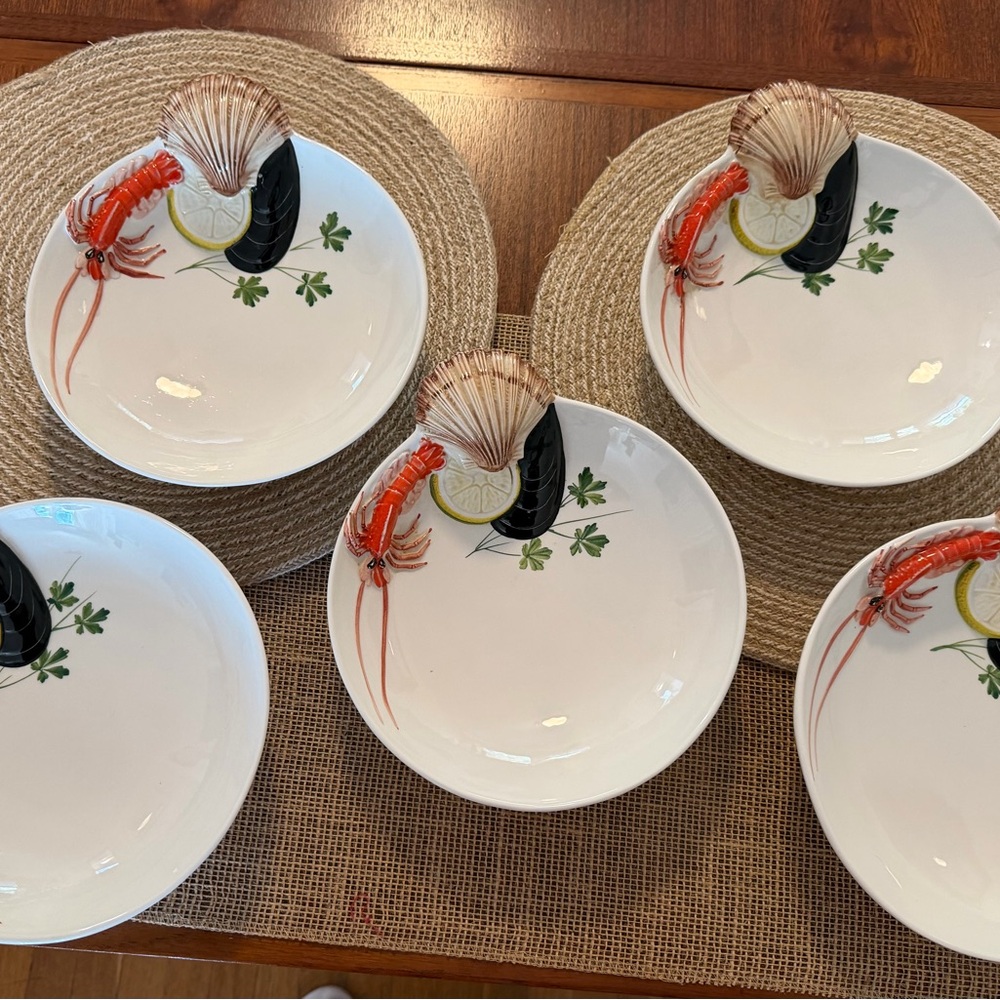 Rare Bassano 1950’s hand-painted crab seafood bowls! Mid-century! Made in Italy!